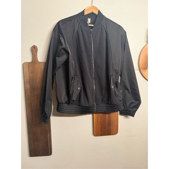 Athleta Black Full Zip Micro Fleece Zion Bomber Jacket Medium - Picture 1 of 7